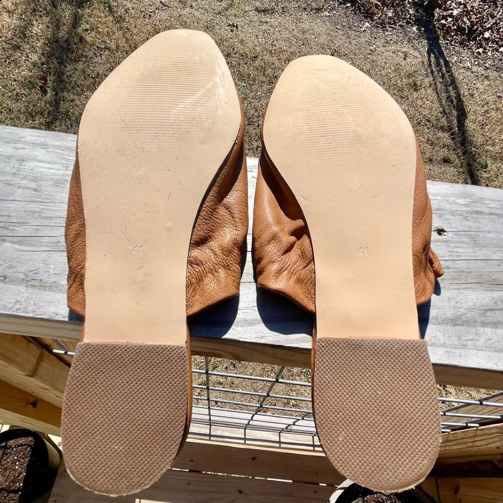 Vintage Silent D Camel Brown Ruched Leather Mule Flats • EU 41/US 10.5 - Picture 8 of 16